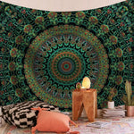 tapisserie murale mandala bohème bleu orange noir éléphant géométrique polyester rectangle
