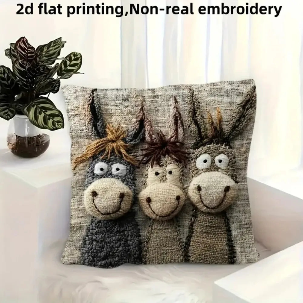taies d'oreillers animaux souriants gris beige lit maison polyester rustique opacité non toxique fixations