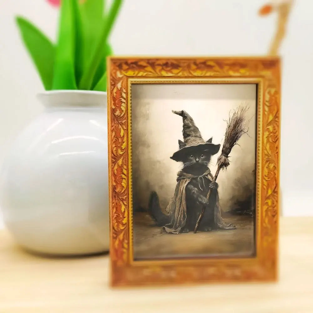 cadre photo or noir vintage sorcière gothique ornements floraux aimant transparent
