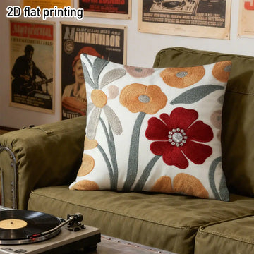 housse coussin décoratif motif floral brodée blanc rouge orange gris bohème rustiqueintérieur salon canapé