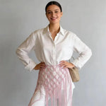 ceinture boho chic rose clair maille tressée coton tissé main ethnique unisexe