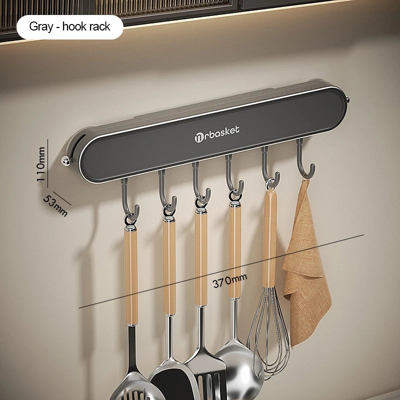 porte couteaux mural adhésif contemporain gris métallique mat couteaux pinceaux lingette poêle spatule cuisine