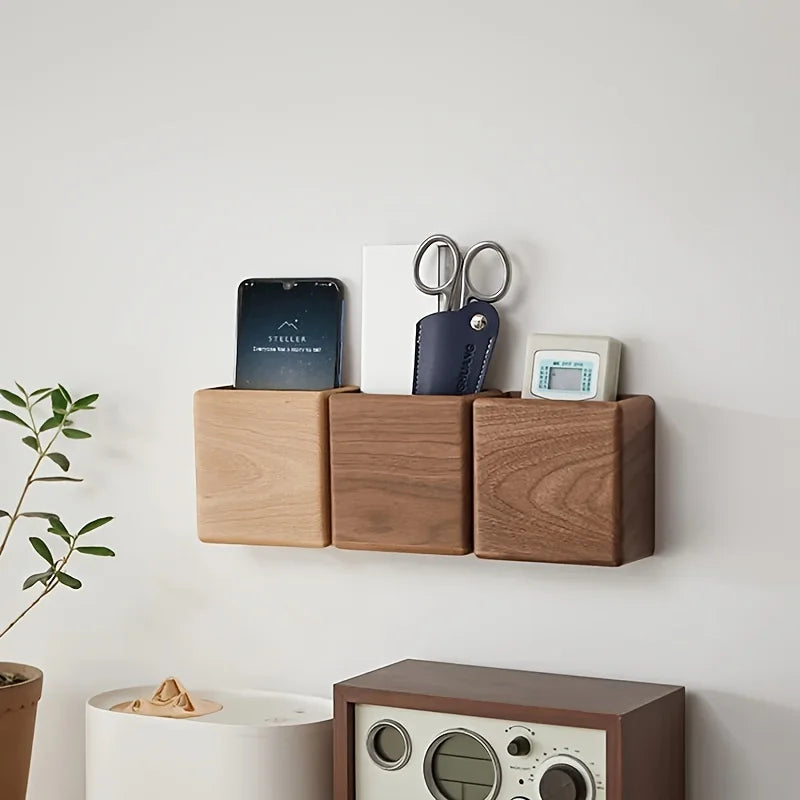 boîtes rangement bois adhésif minimaliste smartphone stylo ciseaux électronique opacité naturelle grain
