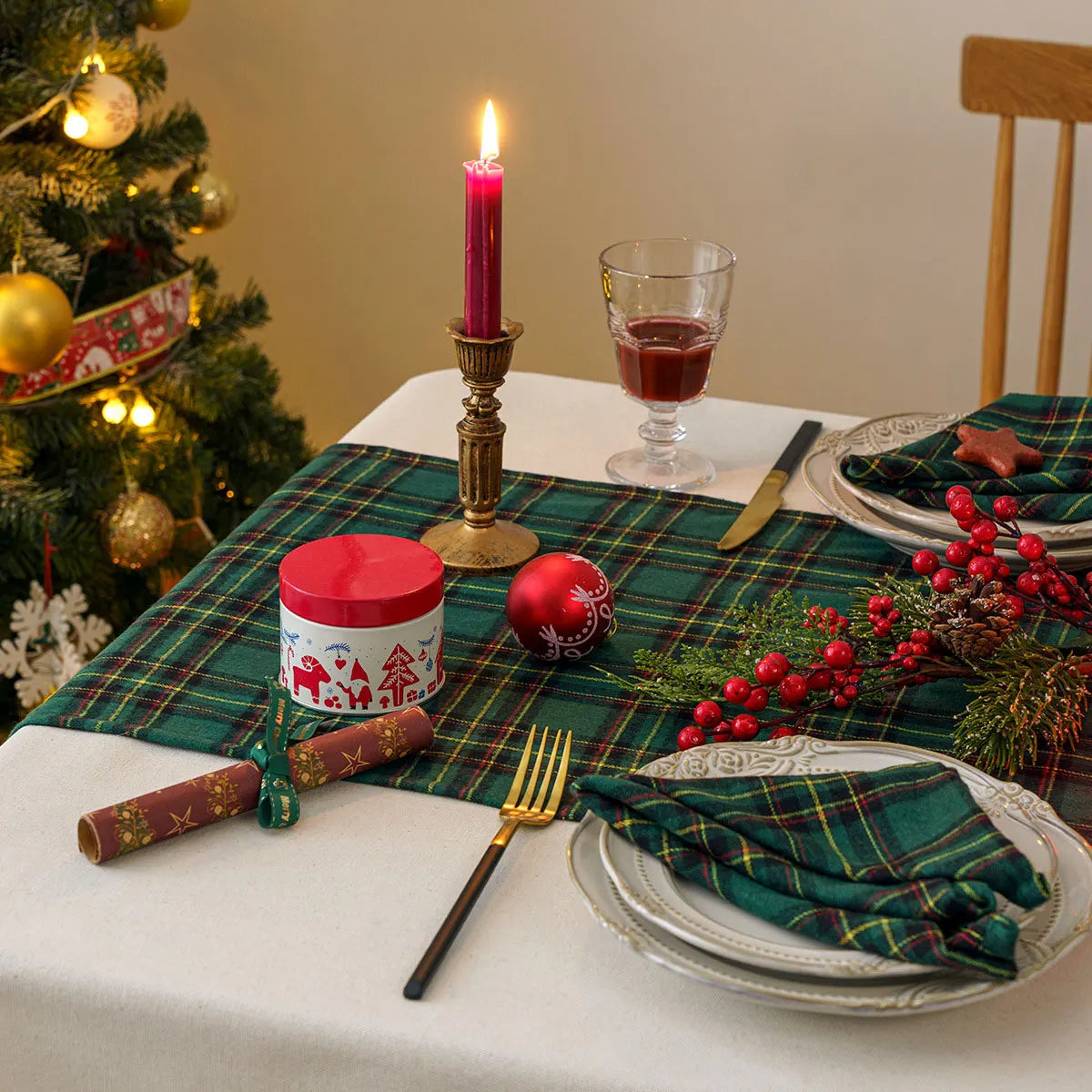 serviettes table carreaux écossais arbre noël étoile bois rouge vert classiques pack 12 24