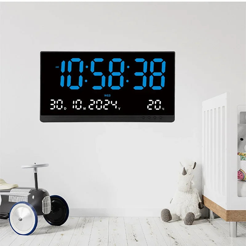 grande horloge murale digitale moderne horaire calendrier température réveil couleur noir rouge bleu blanc