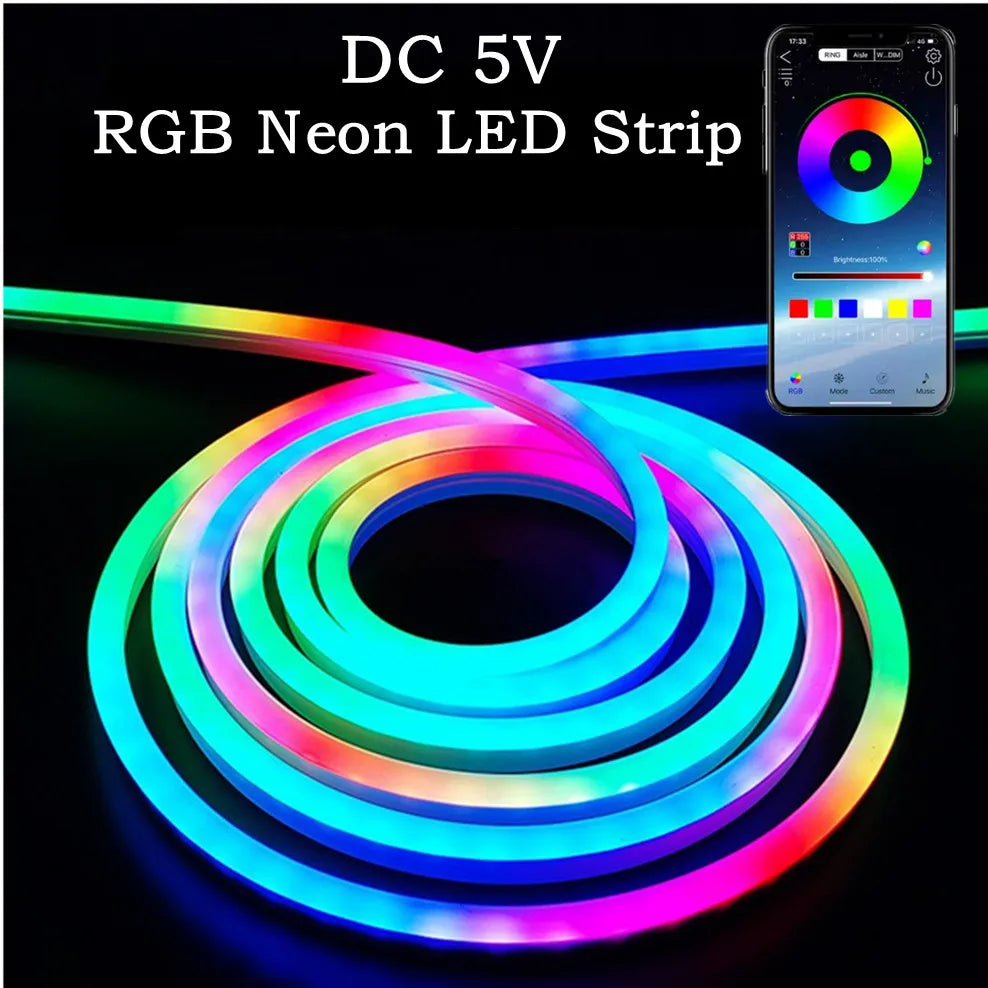 ruban led néon multicolore rayures horizontales moderne étanche décoration intérieure extérieure bluetooth télécommande