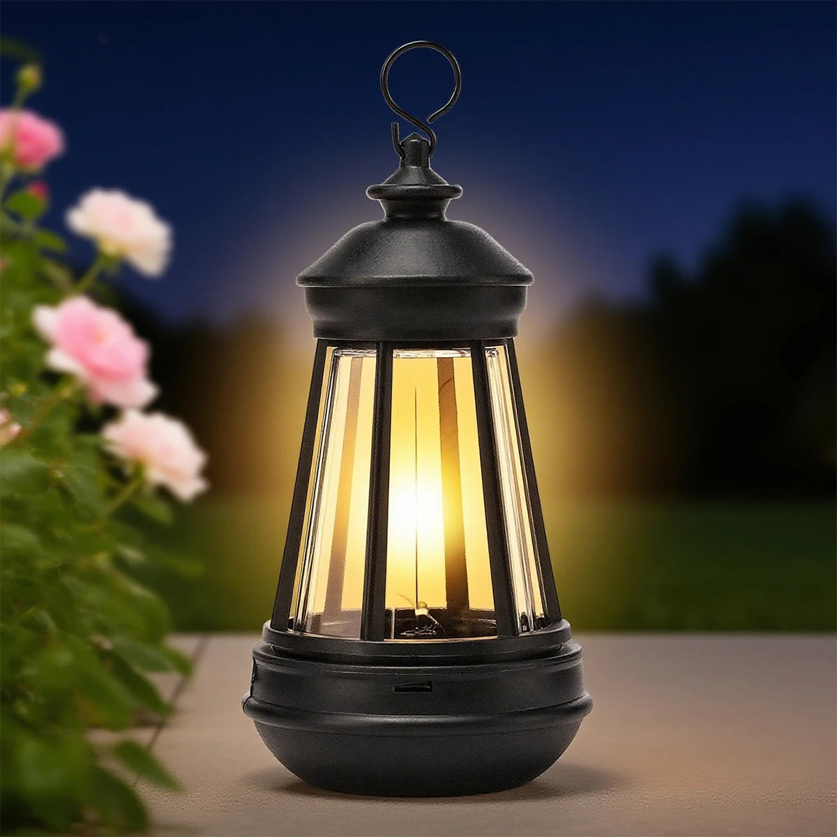lanterne solaire transparente classique annuaire rotatif extérieur camping décoration jardin led noir
