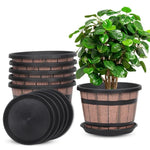 pots fleurs rustiques bois brun noir soucoupe adhésif taille