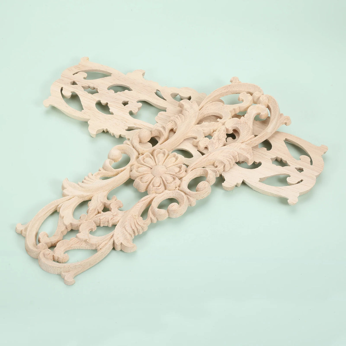 plaque décorative bois ornements floraux baroque renaissance 22cm 8cm naturel beigeclair