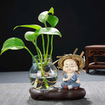 vase verre transparent plante figurine monks artisanal décoration table maison étude balcon living room