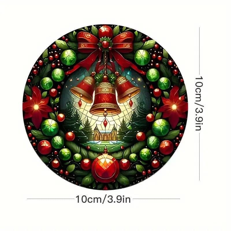 dessous verre noël bois peint boules cloches sapin père noël festif vert rouge traditionnel