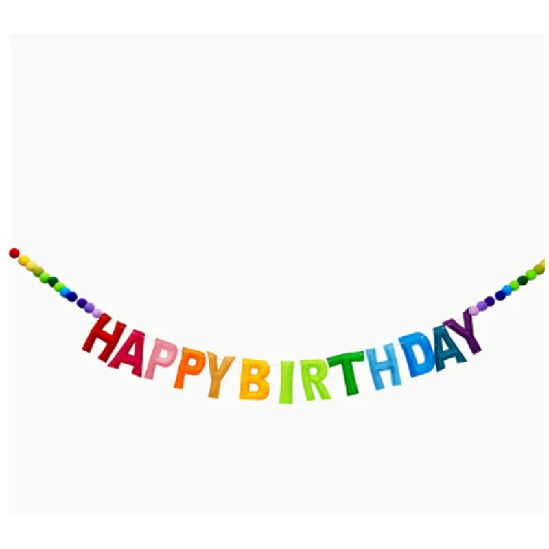guirlande lettres feutre pompons colorés festives anniversaire decoration lettres relief pompons
