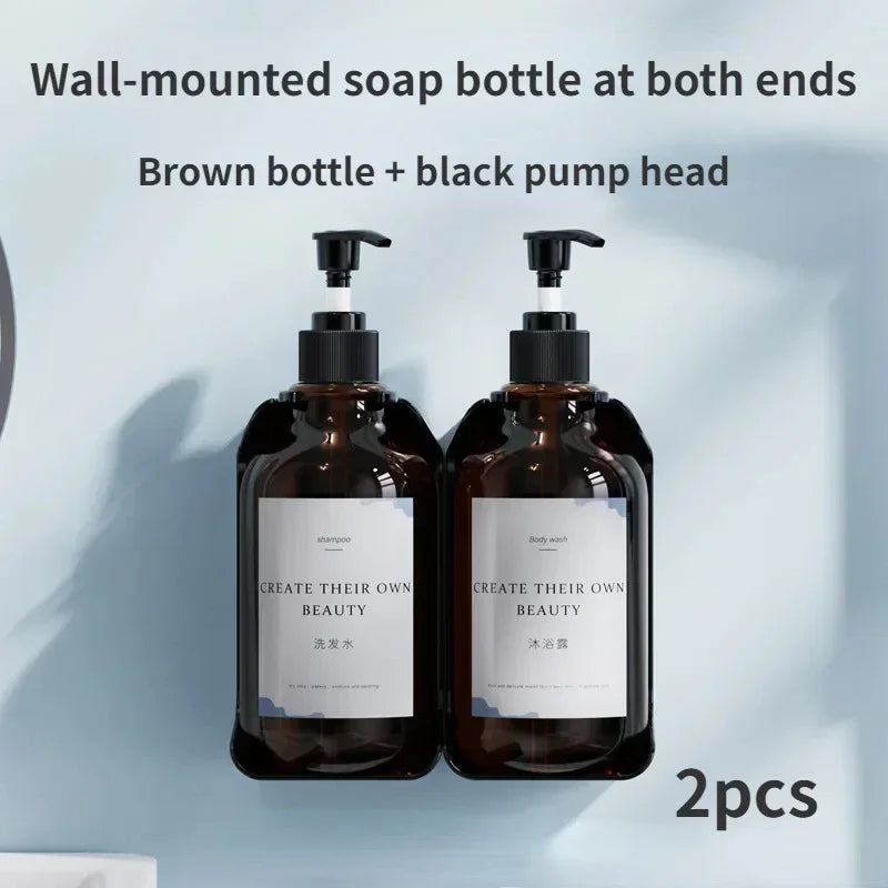 distributeur savon mural rechargeable sans poinçonnage moderne transparent noir étiquette blanche main shampoing gel