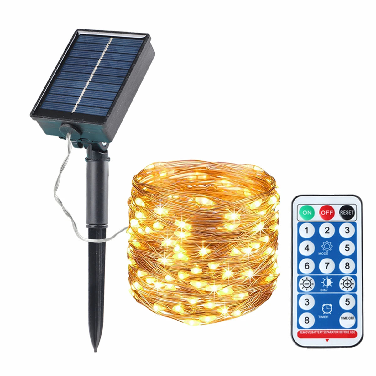 guirlande lumineuse solaire dorée moderne 100 led 12m télécommande incluse patioextérieur