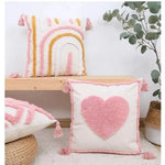 taie d'oreiller carrée brodée cœur géométrique 100% polyester blanc rose décoration maison boho chic