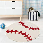 tapis rond motif ballons sportifs floral enfant orange noir blanc rouge vert