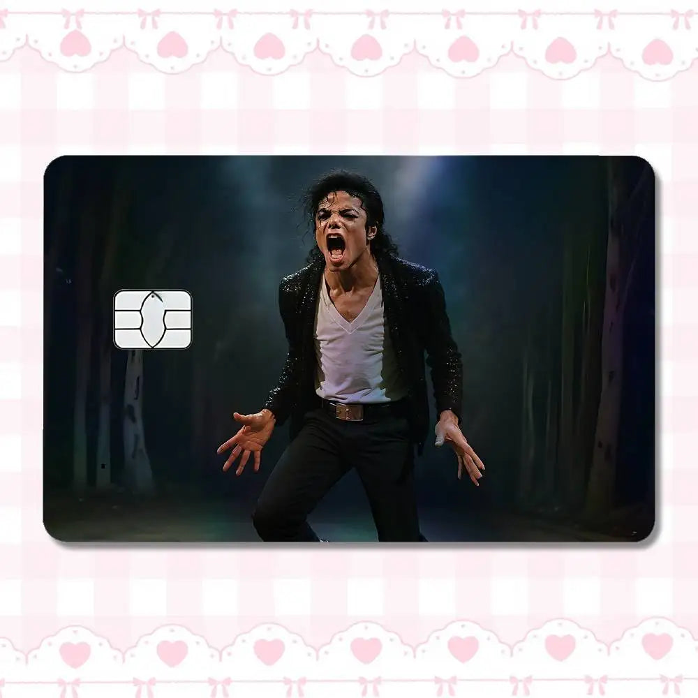 carte crédit personnalisée adhésif noir blanc michael jackson poses fond noir moderne minimaliste