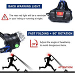 lampe frontale led rechargeable usb noir bleu rayures ajustable ceinture modes luminosité ipx4 water