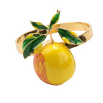 anneaux serviette bague or jaune vert fruit abricot feuilles naturel decoratif été festive