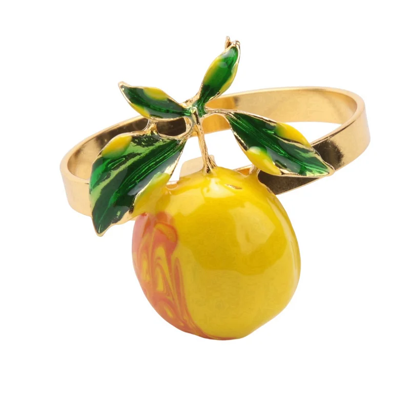 anneaux serviette bague or jaune vert fruit abricot feuilles naturel decoratif été festive