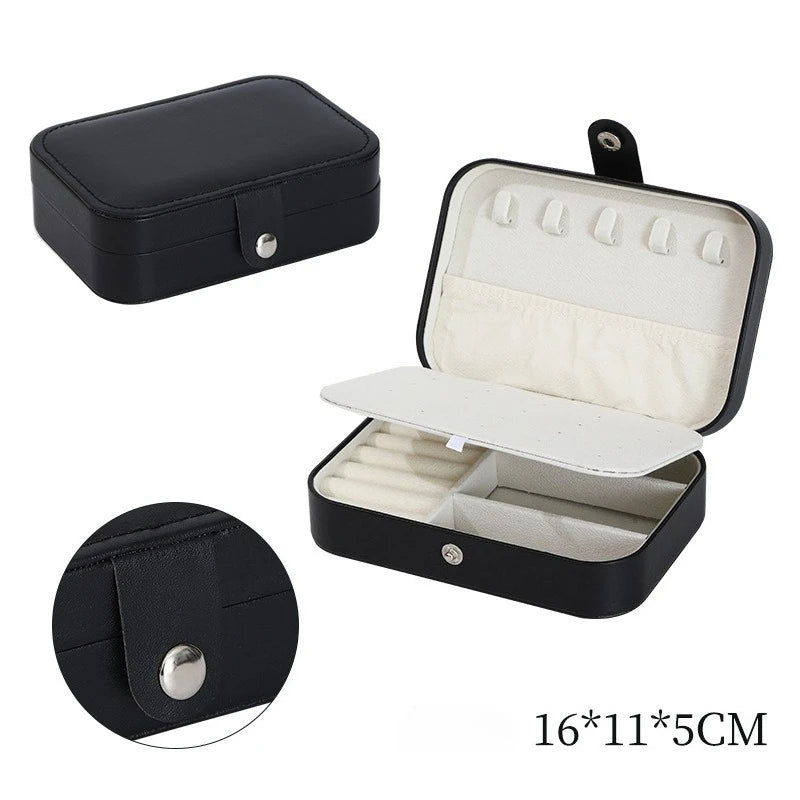 boîte bijoux multifonctionnelle simili cuir bleu marine moderne miroir portable pratique anneaux bracelets boucles