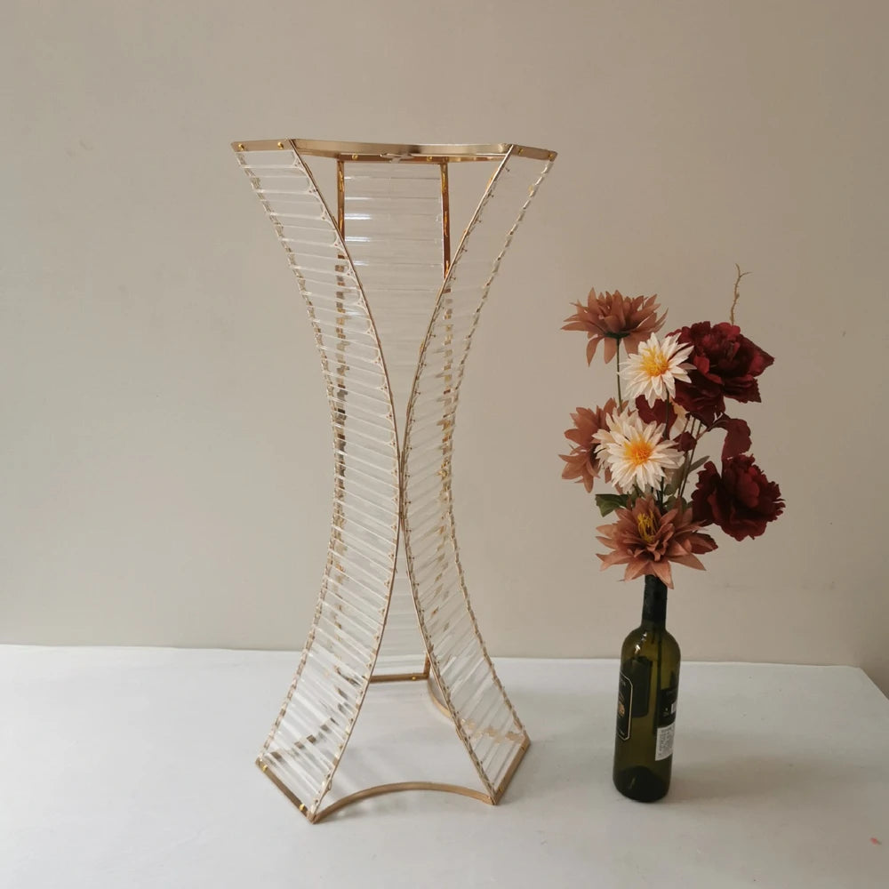 support floral transparent finition dorée rayures horizontales moderne élégant vase table