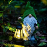 statue elfe nain résine lanterne verte barbe blanche motif ajouré lumière solaire patioextérieur