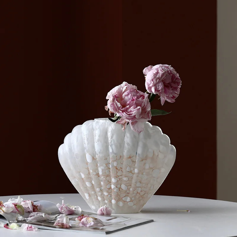 vase decoratif coquillage blanc rose table maison fleurs nature