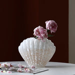 vase decoratif coquillage blanc rose table maison fleurs nature