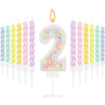 bougies anniversaire numérotées colorées spirales métalliques sucrées décoratives violet rose vert jaune blanc