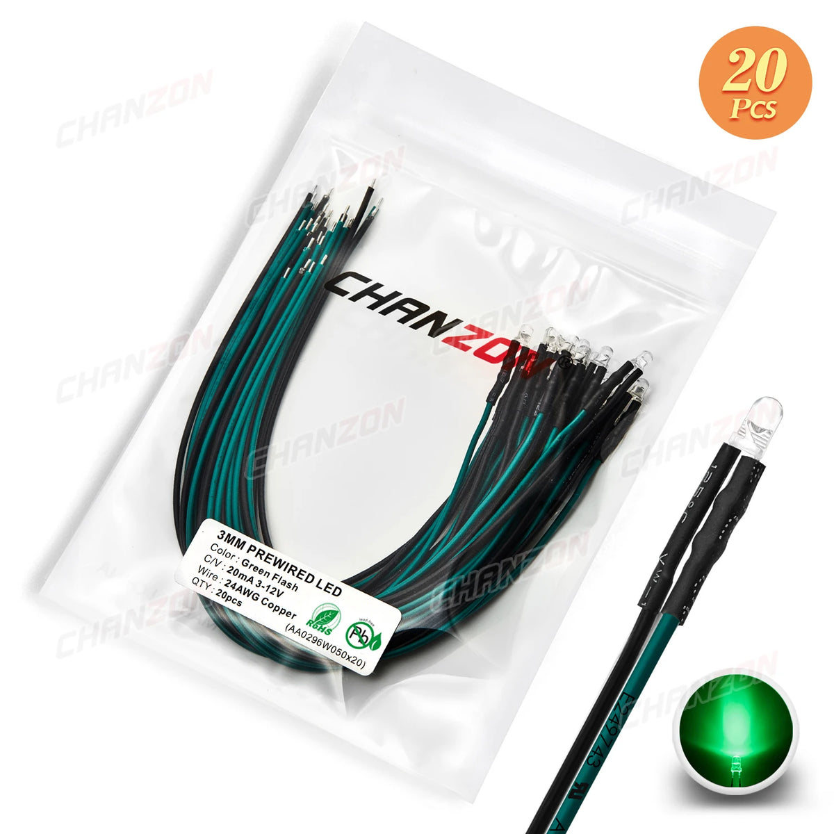 LED prébranchées multicolores clignotantes 12V noir rouge blanc vert bleu jaune transparent moderne