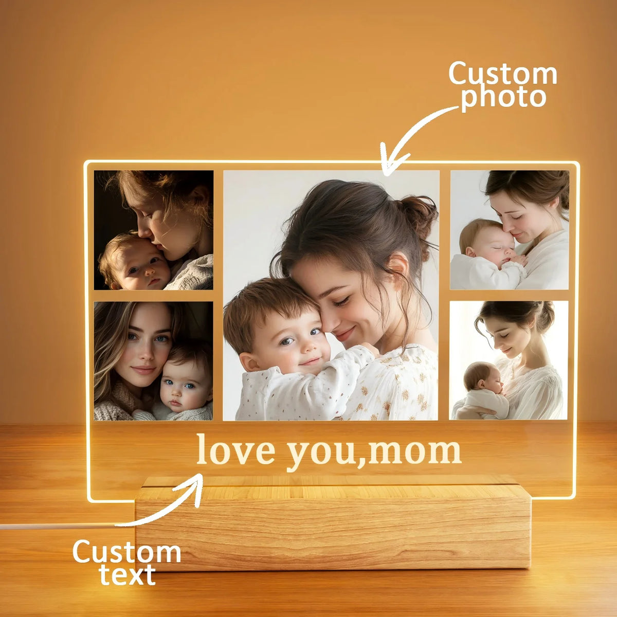 cadre photo lumineux personnalisable bois naturel moderne minimaliste echangelumiere blanc loveyoumom