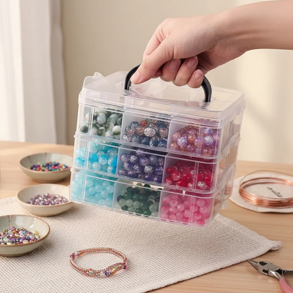 boîtes rangement bijoux transparentes plastique lisses pratiques modernes poignées détachables couleurs fil cuivre ciseaux