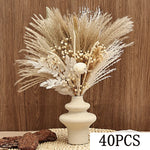 bouquets séchés naturels feuilles fines fleurs blanches plumes beige rustique décoration maison anniversaire baby