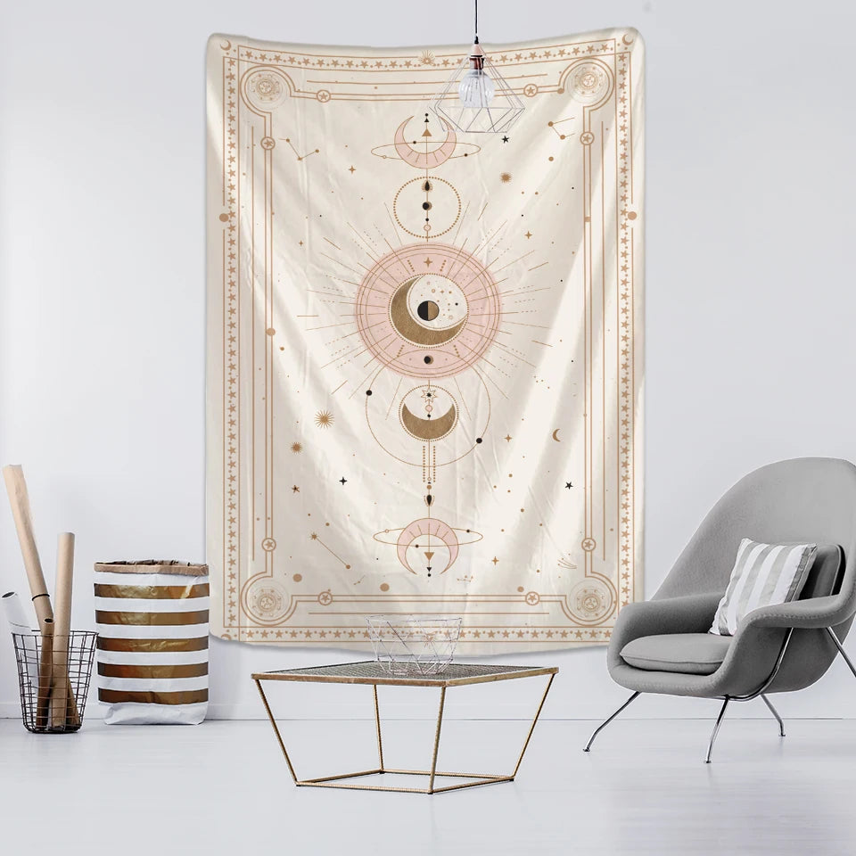 tapisserie murale tissage polyester fleur tarot sorcellerie boho géométrique phases lunaires bohemian deco chambre