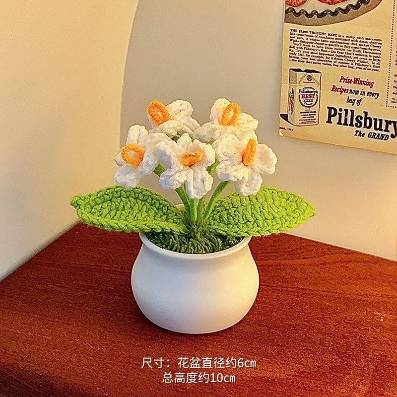 fleurs artificielles tricotées tournesol soie mixte couleurs vase blanc décoration intérieure créative artisanale