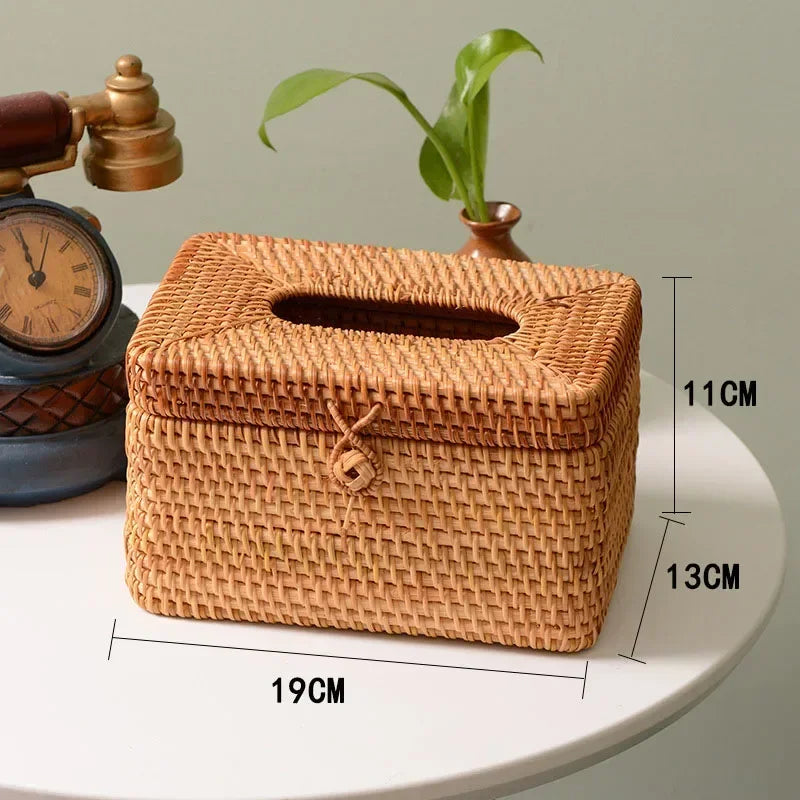 boîtes mouchoirs tissu tressé rustique marron clair boucle métallique rangement serviettes papiers toilette salle
