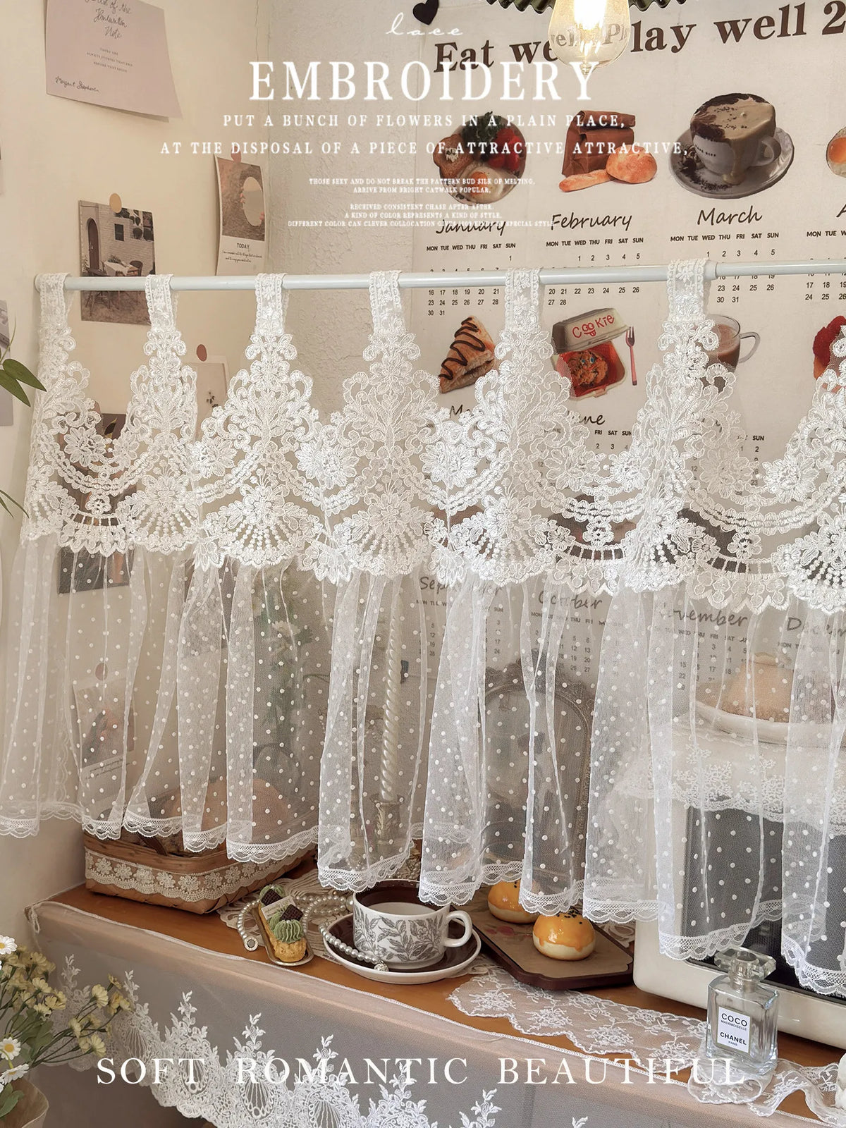 rideau dentelle blanc motifs floraux romantique élégant translucide crochet fenêtre maison