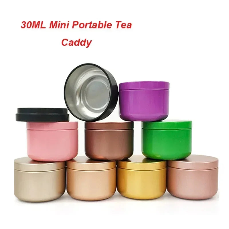 mini boîtes thé portables 30ml rouge vert noir rose bleu doré contemporaines opaques