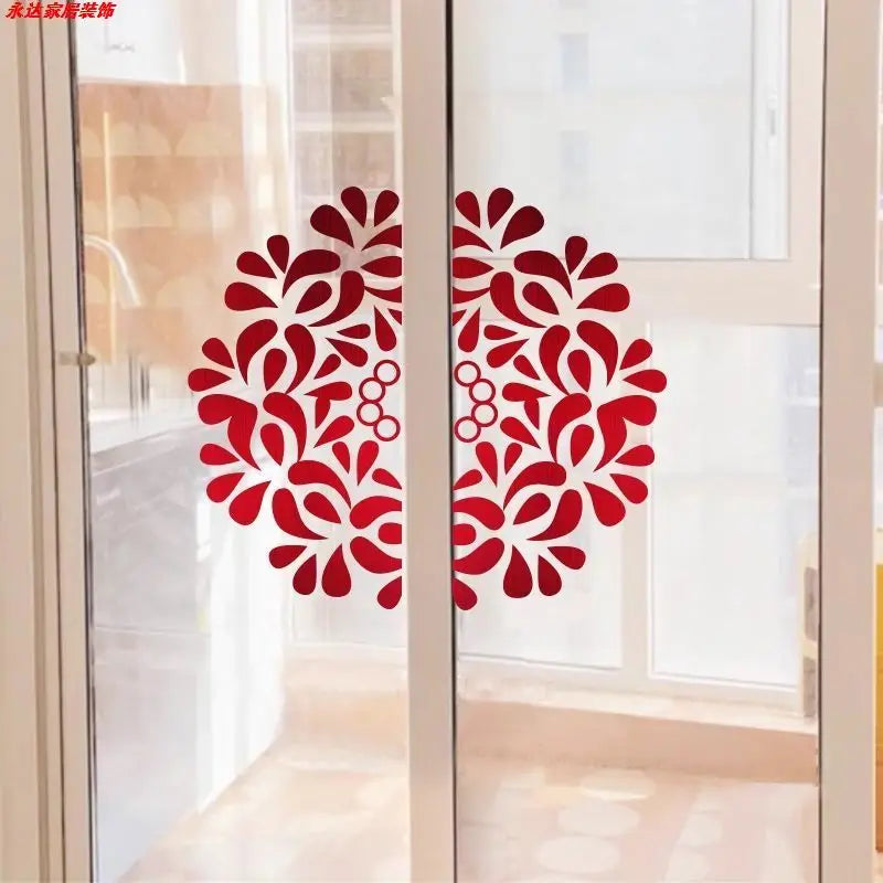 autocollants décoratifs modernes fleurs stylisées doré rouge blanc pvc adhésifs intérieur extérieur 28x56 42x84