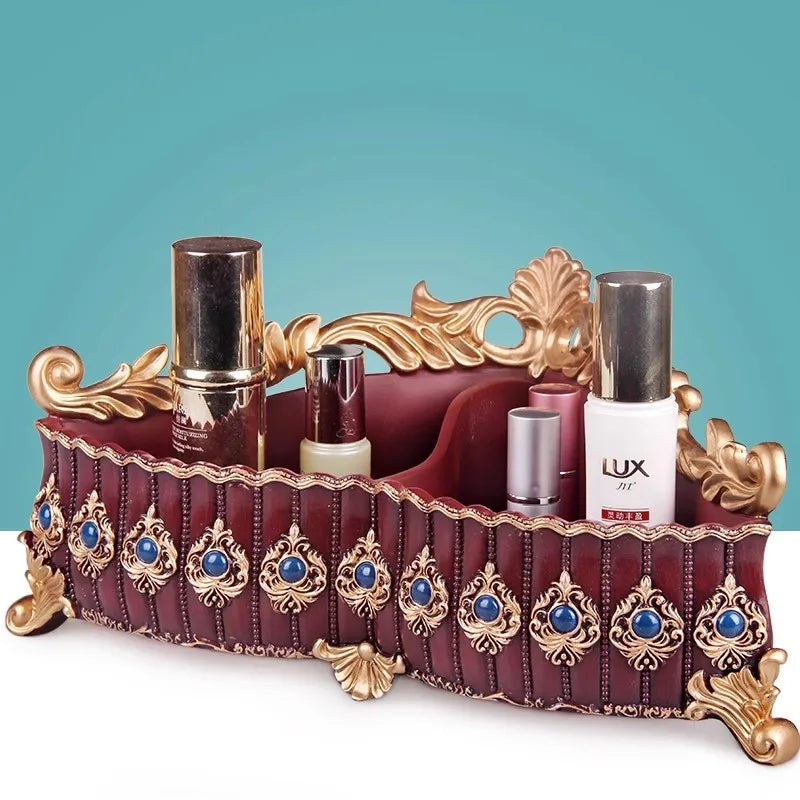 organisateur maquillage réutilisable résine fleurée classique beige doré rose bleu