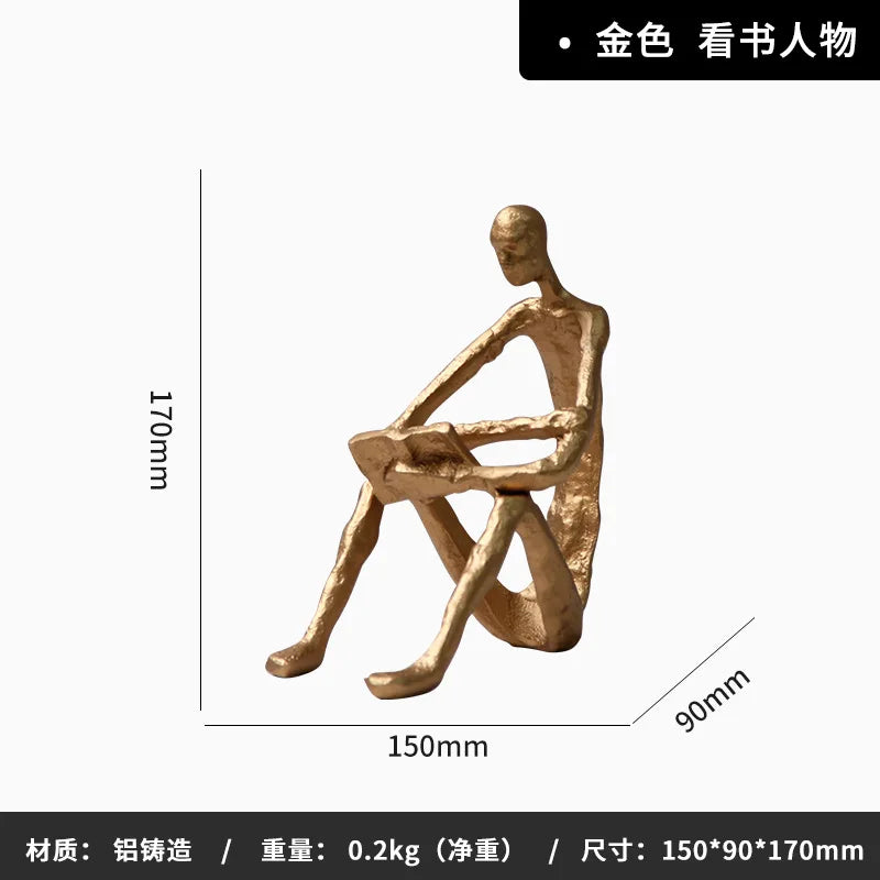 statuette moderne minimaliste or noir texture rugueuse stylisée acrobatie décoration pièce ornement figure