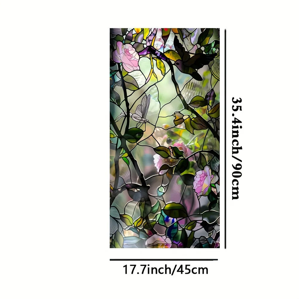 film décoratif fleurs feuilles multicolore adhésif opacité art deco vitrail maison fenêtre 45cm 90cm