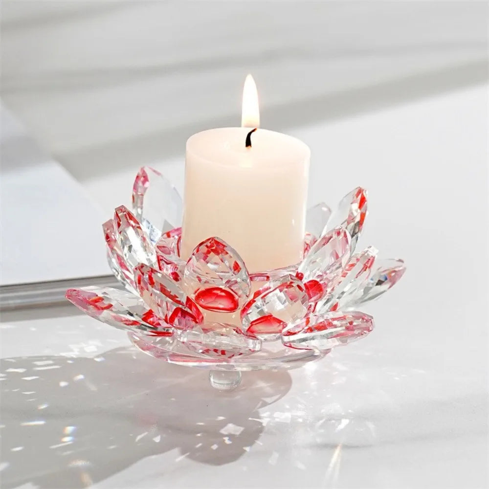 support bougie moderne transparent fleur lotus multicolore rose marron violet élégant décoration intérieure bougies