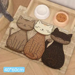 tapis antidérapant imperméable dessin animé chats couleurs variées toile jute cartoon assiettes alimentation chats