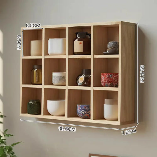 étagère murale bois naturel 12 compartiments moderne rangement salon vintage minimaliste