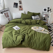 Housse de couette unie 3 ou 4 pièces en polyester brossé pour lit simple ou double