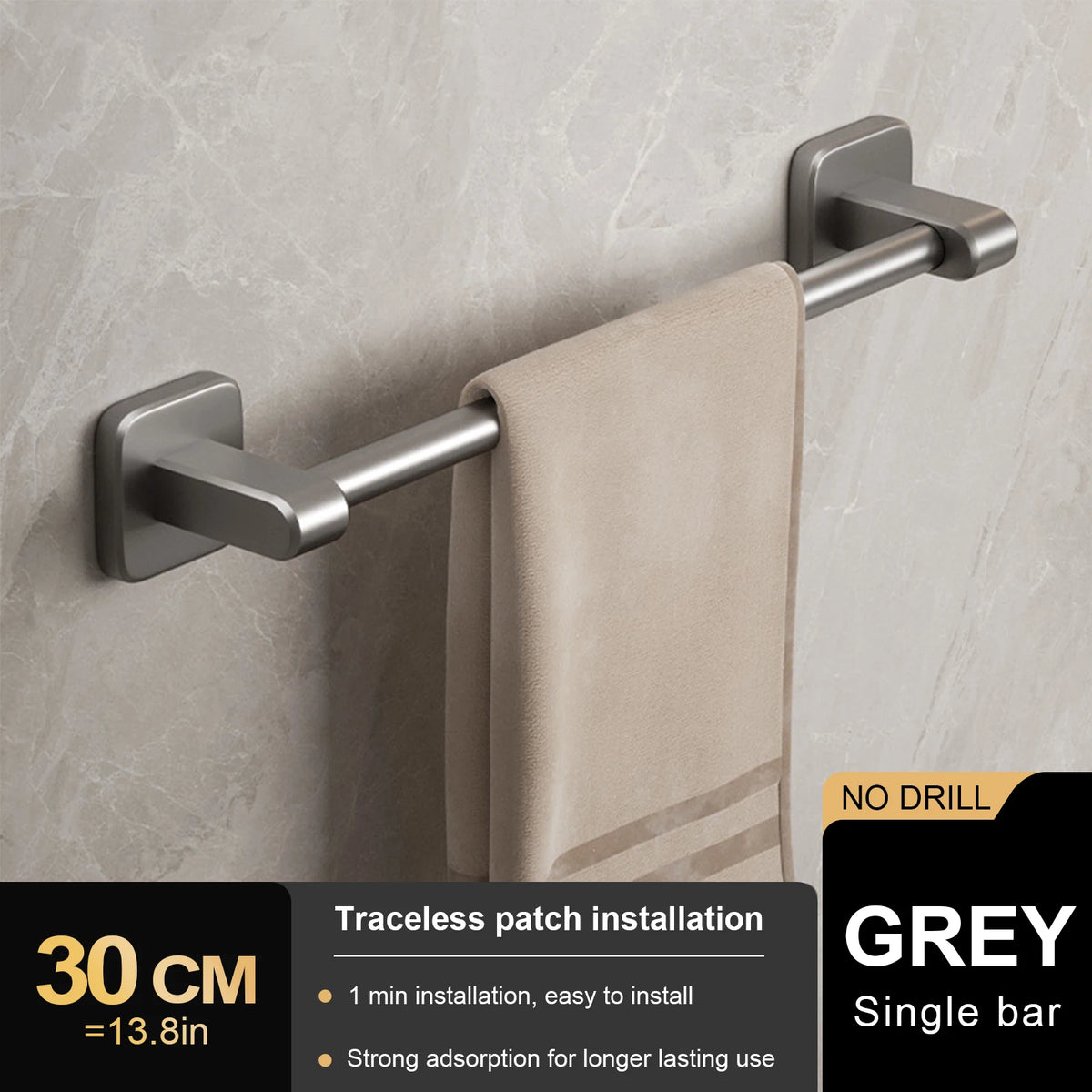 porte serviettes mural gris lisse double barre 30 40 50cm moderne minimaliste fixations murales