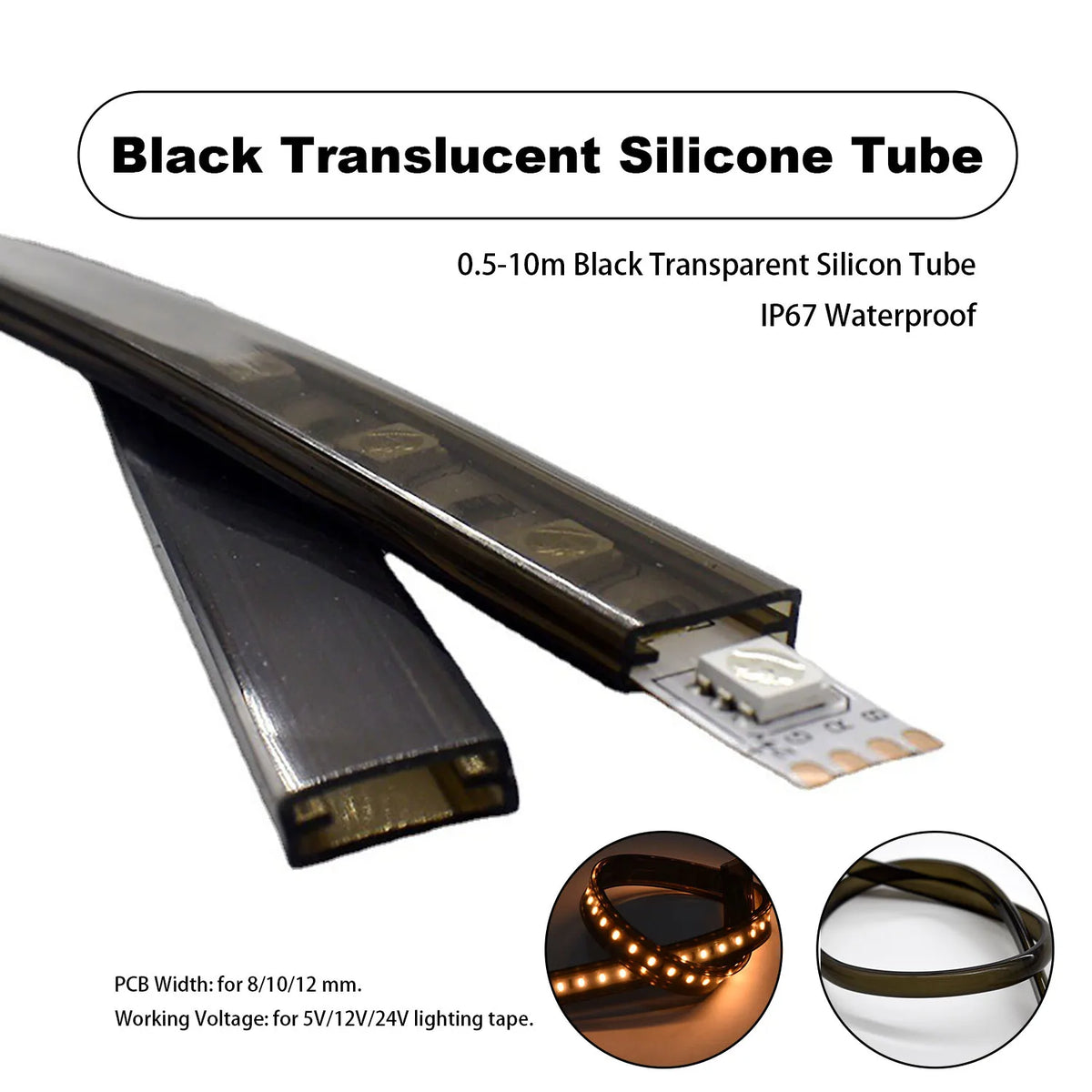 tube silicone noir translucide bande led neon flexible imperméable protection lumineuse décorative