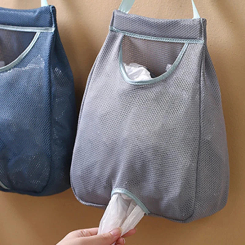 Sac poubelles mural bleu pratique maille fine crochets adhésifs poches